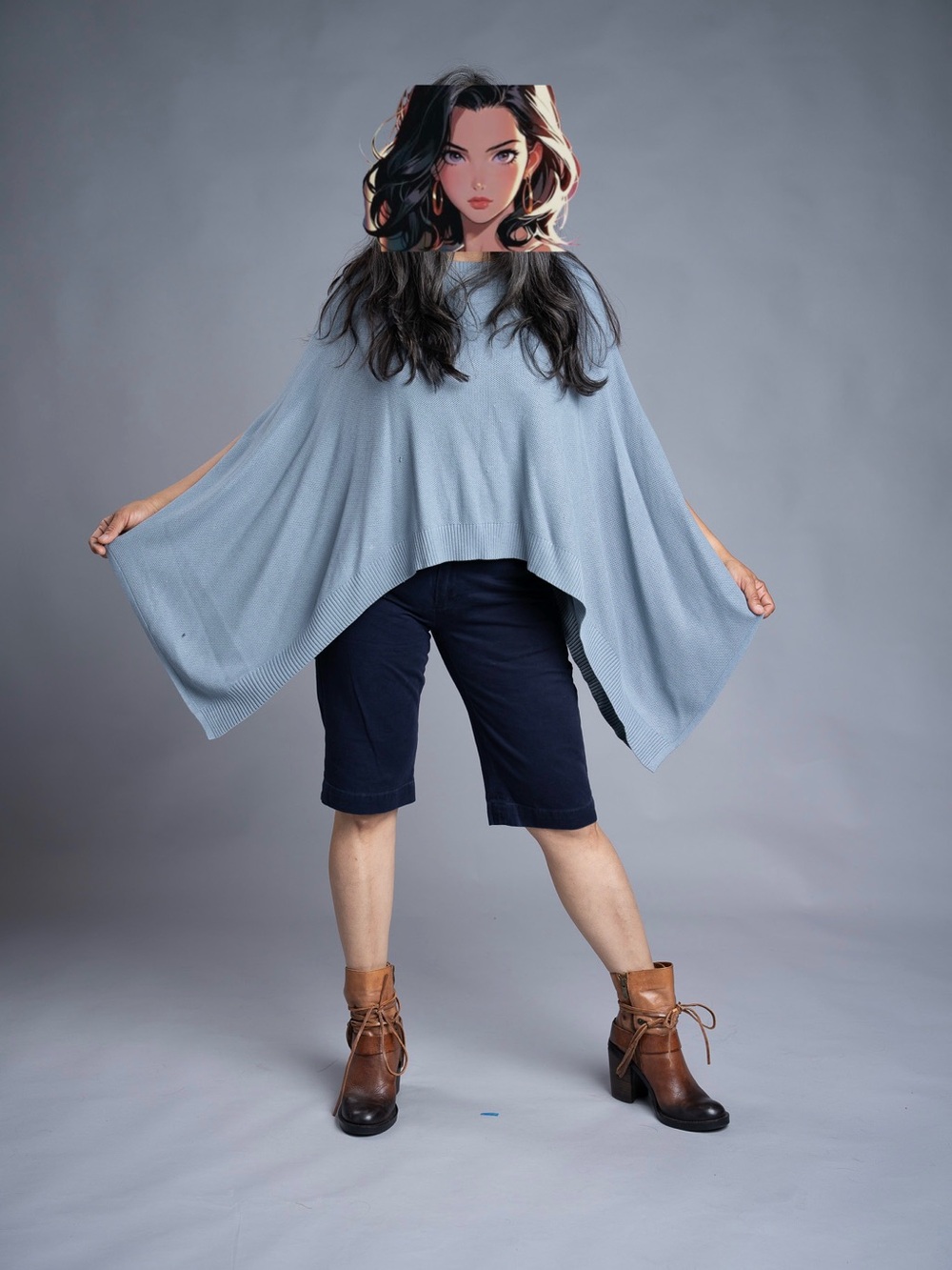 lululemon athletica Sky Blue Draped Poncho Sweater